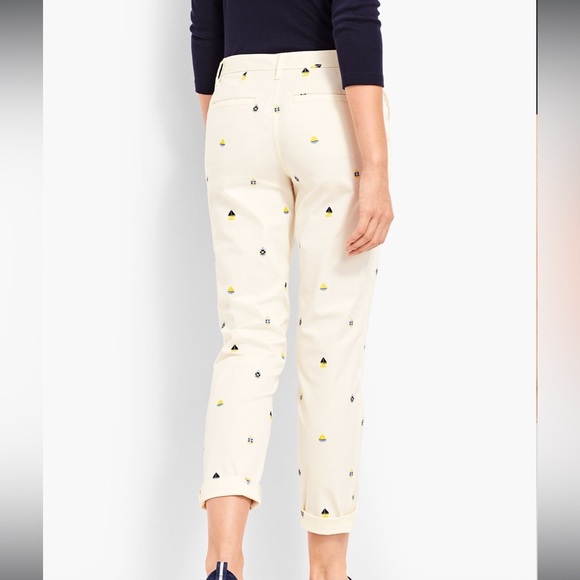 Talbots Nautical Embroidered White Patterned Girlfriend Chinos, Size 6P - Picture 4 of 10
